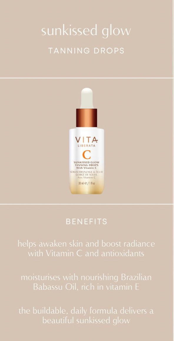 SUNKISSED GLOW TANNING DROPS WITH VITAMIN C.